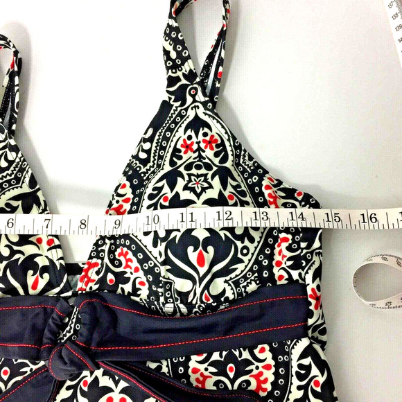 Christina Tankini Top Womens Size 10 Padded Bra Black Red Print Swim Top Modest - Picture 5 of 10
